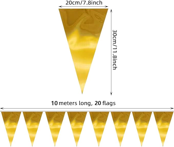 40M/130FT Gold Triangle Pennant Banner Flag Metallic Fabric Bunting Garland for Christmas Graduation Wedding Engagement Anniversary Bachelorette Birthday Bridal Shower Valentines Hen Party Supplies