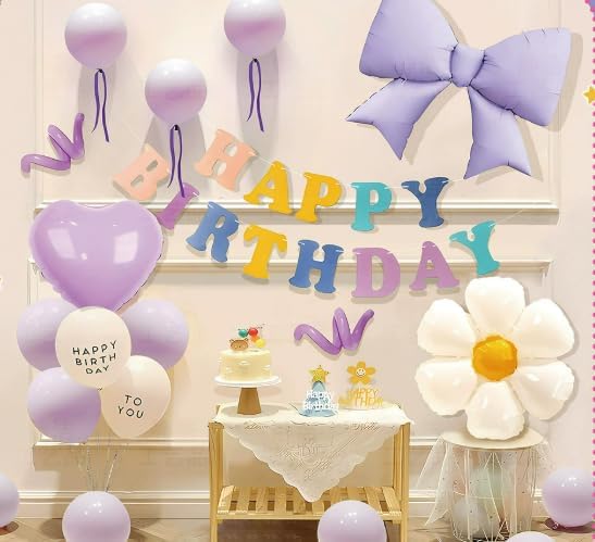 FBQ Giant Purple Bow Flower Foil Balloons Heart Foil Balloons latex Balloon Kit Holiday Theme Birthday Party Baby Shower Girl Tea Party Decorations Supplies