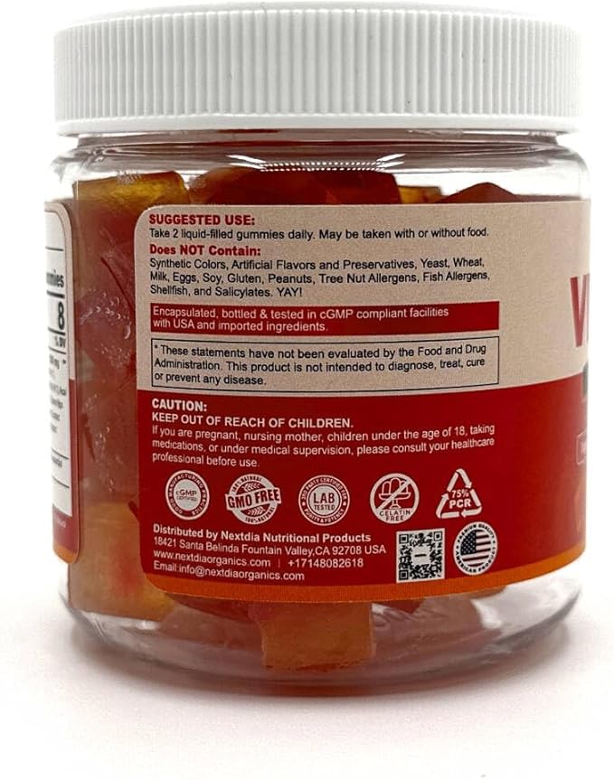 Organic Vitamin C Gummies 120mg for Adults, Sugar Free, Daily Immune Defense, Raw Antioxidant, 100% Whole Food Chewable Vitamin C Supplement from 1200mg Berries & Fruits for Collagen, Vegan, 60 Counts