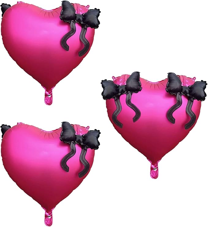 FBQ 3 Pcs Heart Bow Balloons Romantic Themed Valentines Wedding Princess Party Birthday Decorations