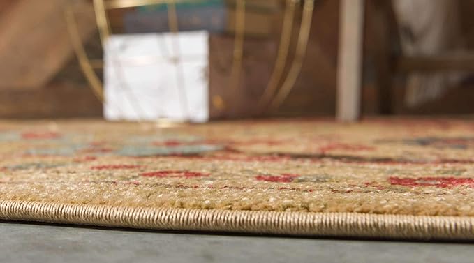 Unique Loom Edinburgh Collection Area Rug - Tulip (8' Round Tan/Red)