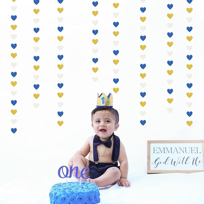 Navy-Blue White-Gold Birthday Party-Decorations Streamers - 52FT Graduation Hanging Heart Garland Banner,Baby Bridal Shower Wedding Engagement Bachelorette Backdrop Decor Hugtmr