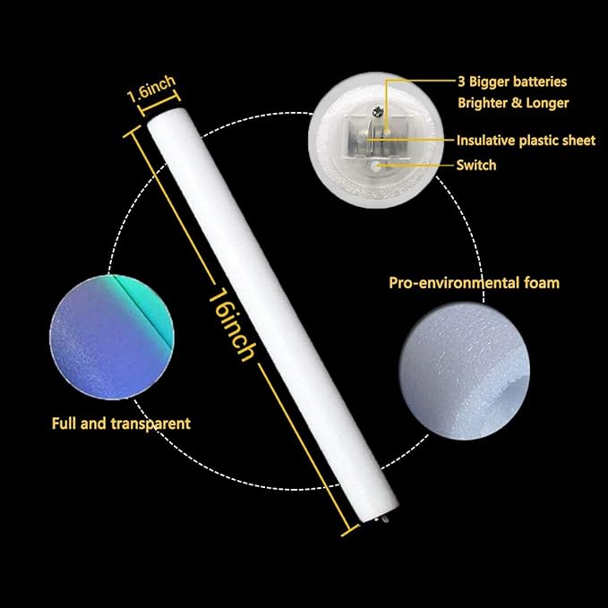 Glow Sticks Bulk - 24 Pcs LED Foam Sticks Glow Batons with 3 Modes Flashing Effect, Glow in The Dark Party Supplies for Party Wedding Birthday Concert Halloween Christmas