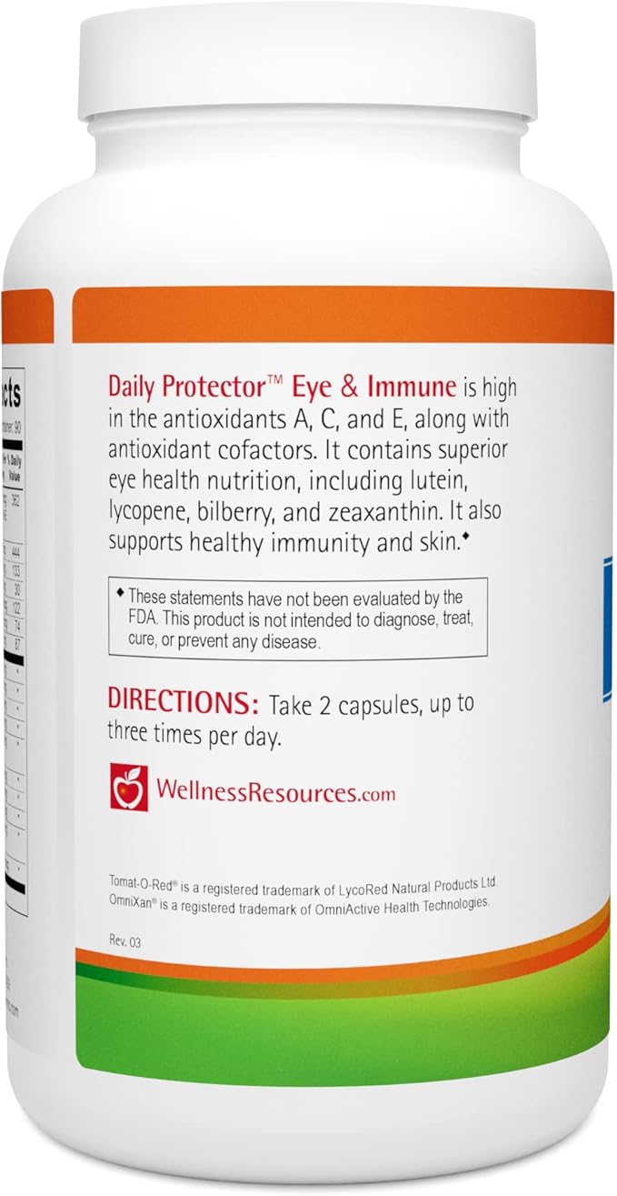 Wellness Resources Daily Protector Eye & Immune - Lutein, Lycopene, Zeaxanthin, Cryptoxanthin, Bilberry and More for Eye, Immune, and Skin Health (180 Capsules)