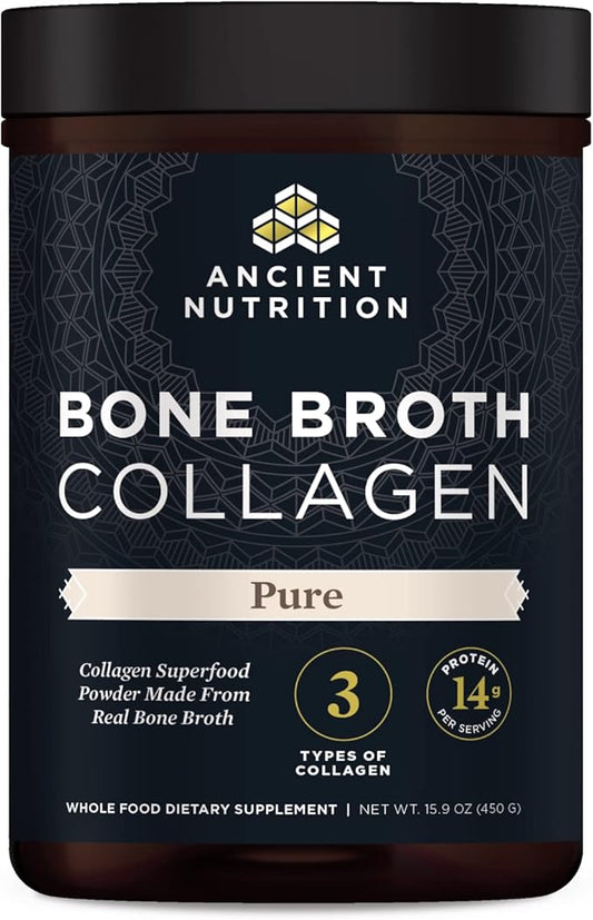 Ancient Nutrition Collagen Powder, Bone Broth Collagen, Pure, Hydrolyzed Multi Collagen Peptides, Supports Skin and Nails, Joint Supplement, 30 Servings, 15.9oz