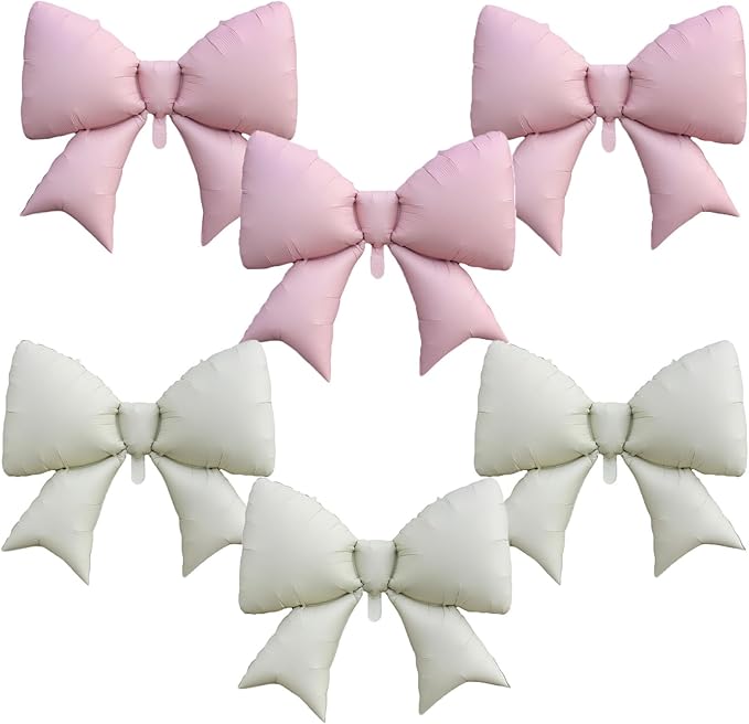 FBQ 6 Pcs Large Bow Balloons Birthday Wedding Bow Themed Bachelorette Party Girl Party Decoration Supplies(White Pink)
