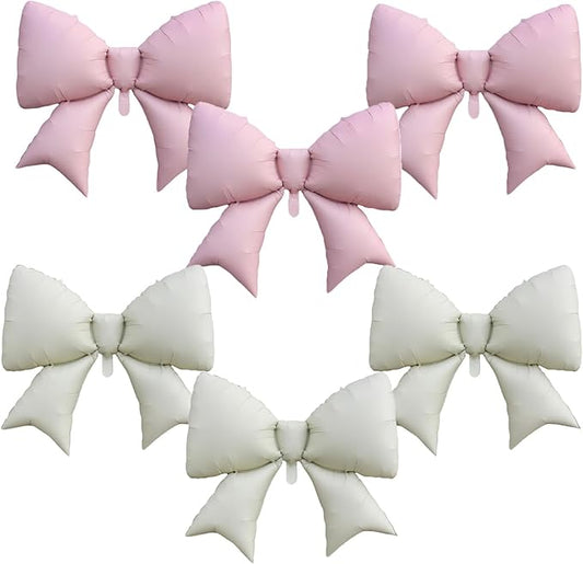 FBQ 6 Pcs Large Bow Balloons Birthday Wedding Bow Themed Bachelorette Party Girl Party Decoration Supplies(White Pink)