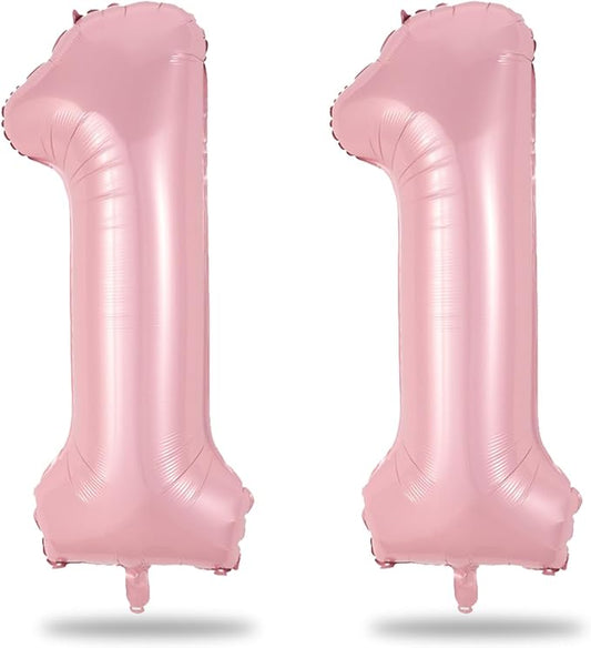 11 Balloon Number Birthday, Giant Light Pink Number 1 & 1 Helium Foil Balloon for Girls 11th Birthday, Pastel Pink 40'' Self Inflating Mylar 11 Balloon for Women Anniversary Party Decorations Supplies