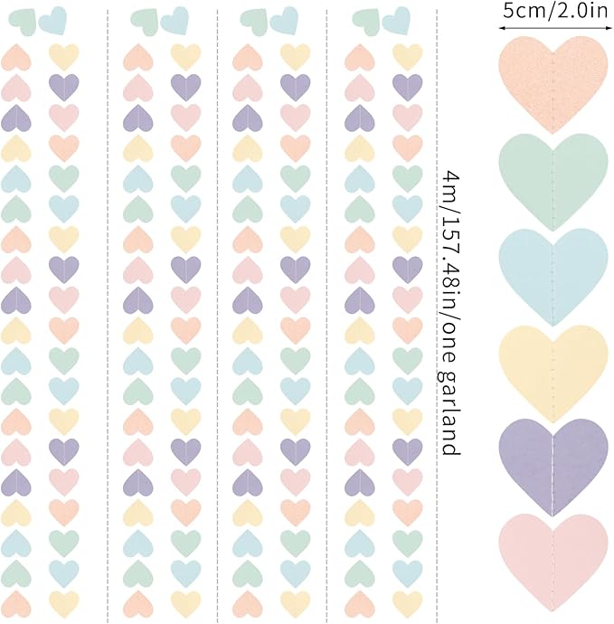 Pastel Rainbow Birthday Party-Decorations Streamers - 52FT Yellow Blue Mint Pink Purple Hanging Heart Garland Banner,Baby Bridal Shower Bachelorette Engagement Backdrop Decor Hugtmr