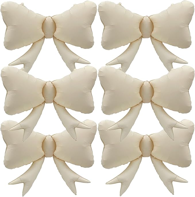 FBQ 6 Pcs White Bow Balloon Bow Theme Party Baby Shower Birthday Party Girls Kids Foil Balloon Decoration Supplies