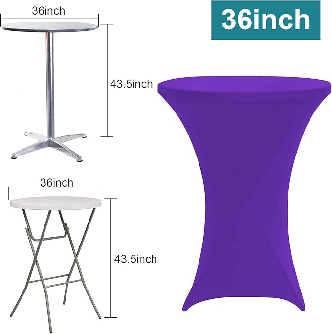 RELIANCER 2 Pack Cocktail Table Covers,36"x43" Fitted Spandex Tablecloth,Stretch Round Highboy Tables Cover,Elastic High Top Table Cloths for Outdoor Party,Wedding,Bar,Birthday,Banquet,Trade Show