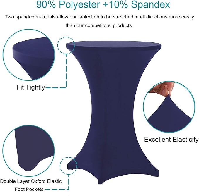 RELIANCER 2 Pack Cocktail Table Covers,36"x43" Fitted Spandex Tablecloth,Stretch Round Highboy Tables Cover,Elastic High Top Table Cloths for Outdoor Party,Wedding,Bar,Birthday,Banquet,Trade Show