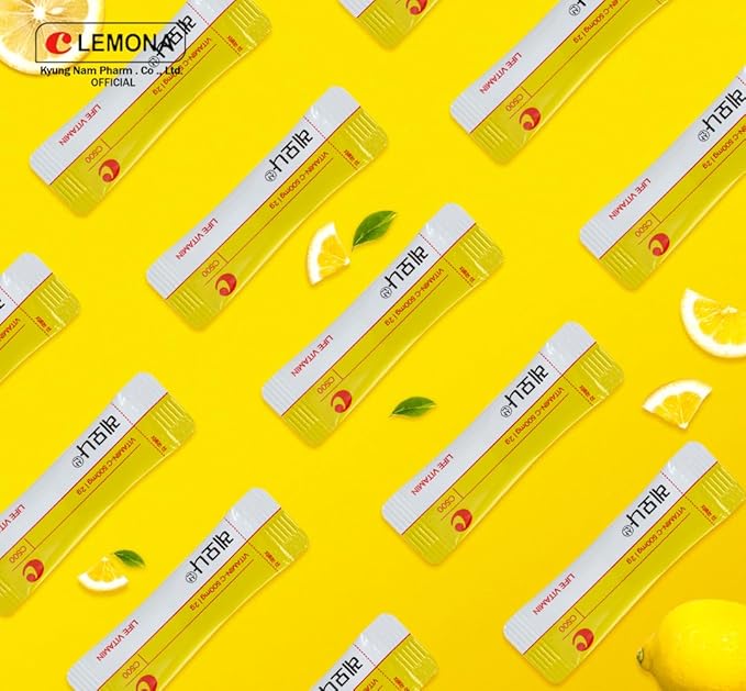 LEMONA Official Vitamin C Powder 500mg Korean Supplements Immune Support B6, B2, On-The-Go Packets Vitamin Healthy Living, Easy to Take Daily Energy Boost Korean Food Snacks Lemon (120Sticks)