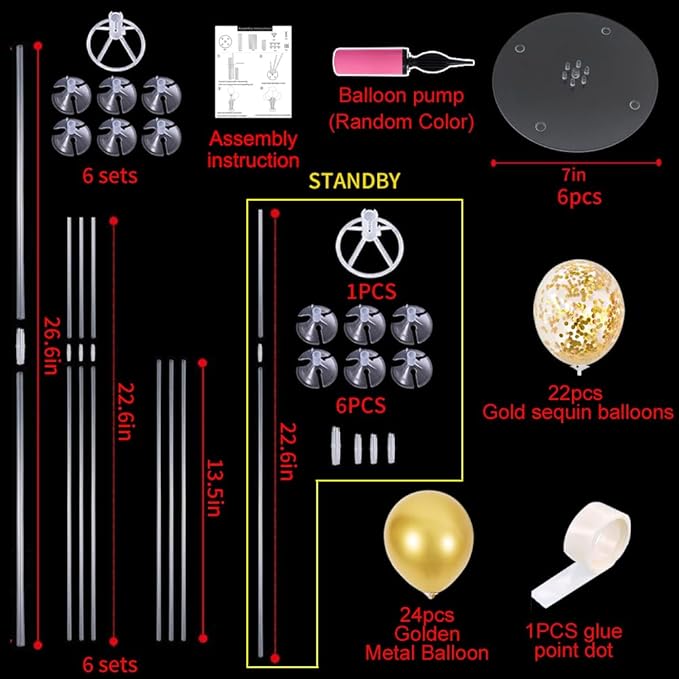 TONIFUL Inflatable Toys 6 Balloon Centerpieces with Gold Balloon Stand Kit for 2025 Graduation,Anniversary,Table Party Decorations,30th 40th 50th 60th 70th 80th Birthday Decorations New Years 2025