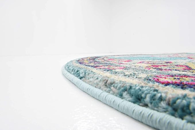 Unique Loom Medici Collection Floral Medallion Traditional Vintage Light Blue Round Rug (6' 0 x 6' 0)