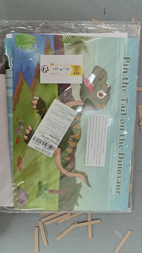 FEPITO Pin The Tail on The Dinosaur Game with 24 Pcs Tails for Dinosaur Birthday Party Supplies, Boys Dinosaur Party Game