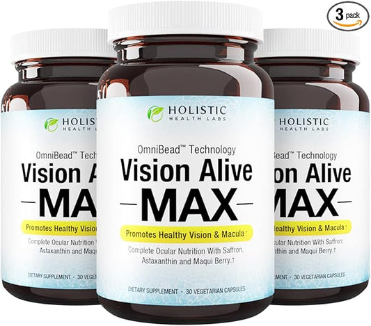 Vision Alive Max with 8 Natural Ingredients Lutemax® 2020, Bilberries, Blueberries, c3g from Black Currant, Maqui Berry, Saffron, and Astaxanthin (30 Count (Pack of 3))
