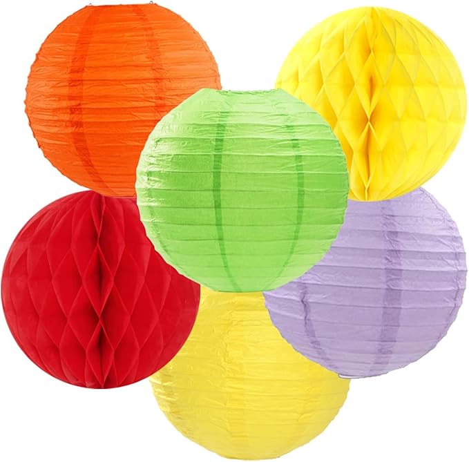 Rainbow Red-Orange Green-Blue Purple Party-Decorations - 14pcs Colorful Theme Paper Lanterns Fan,Tissue Pom Poms Streamers,Honeycomb Balls,Boy Girl Kids Birthday Baby Shower Wedding Supplies Ouruola