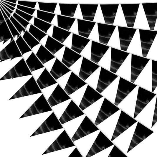 40M/130FT Black Triangle Pennant Banner Flag Metallic Fabric Bunting Garland for Christmas Graduation Birthday Wedding Engagement Bachelorette Holiday Halloween Celebration Hen Party Supplies