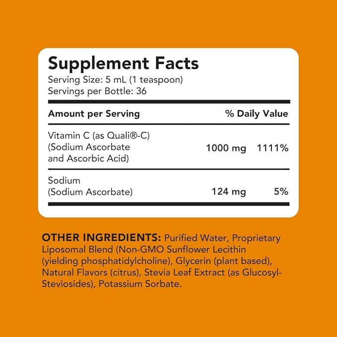 AMANDEAN Liposomal Vitamin C 1000mg. Liquid VIT C Supplement. Immune Support, Skin Health, Collagen Production. Fast Absorbing Antioxidant Delivery. Quali-C, Soy-Free, Vegan, Non-GMO.