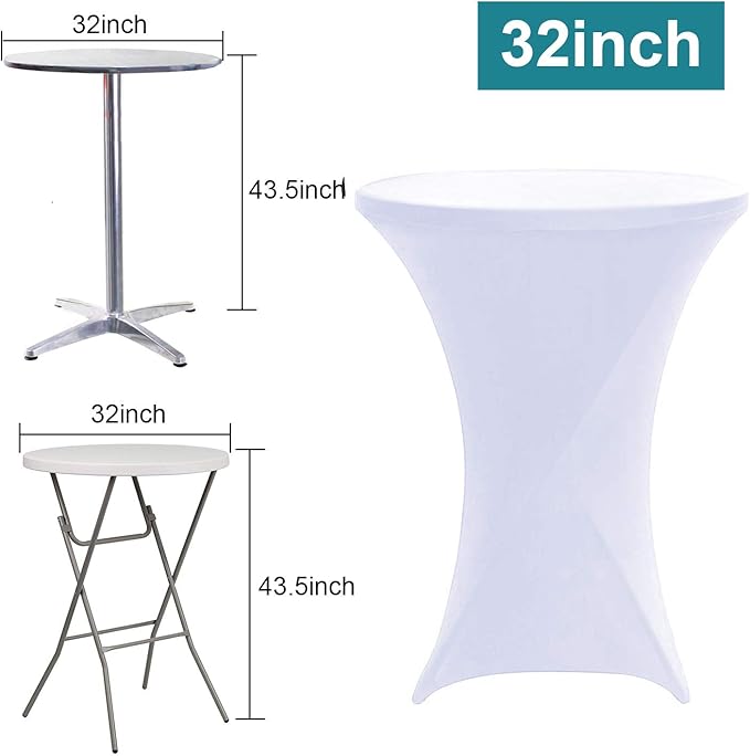 RELIANCER 2 Pack Cocktail Table Covers,32"x43" Fitted Spandex Tablecloth,Stretch Round Highboy Tables Cover,Elastic High Top Table Cloths for Outdoor Party,Wedding,Bar,Birthday,Banquet,Trade Show