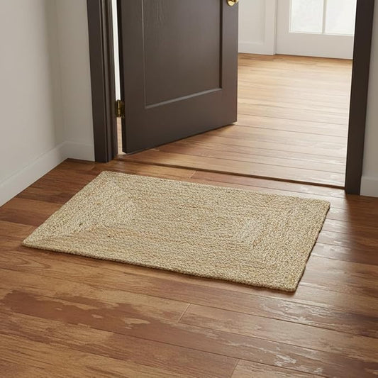 REDEARTH · Rectangular Area Rug - 2'x3' Braided Natural Jute with Non-Skid Backing - Handwoven Boho Rug for Bedroom, Kitchen, Living Room - Farmhouse Aesthetic Home Decor - Durable Handmade Rug