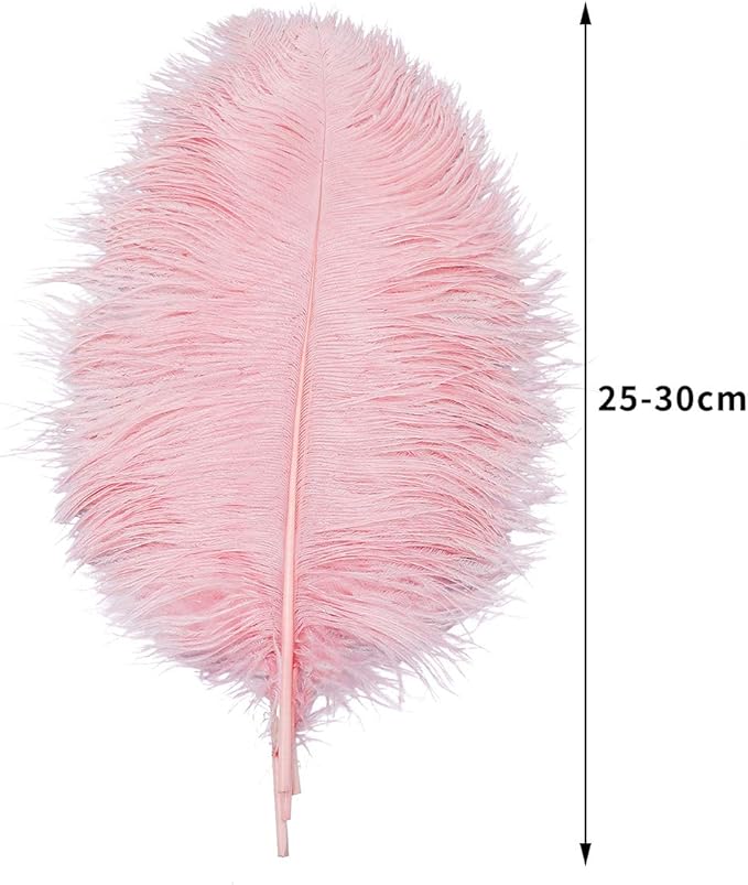 24pcs Natural Lotus Pink Ostrich Feathers 10-12inch (25-30cm) for Wedding Party Centerpieces，Flower Arrangement and Home Decoration.