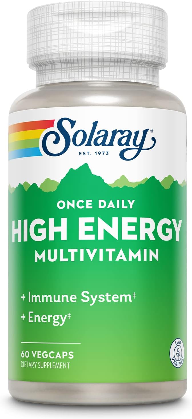 SOLARAY Once Daily High Energy Multivitamin, Immune System and Energy Support, Whole Food and Herb Base Ingredients, Men’s and Women’s Multi Vitamin, 60 Servings, 60 VegCaps