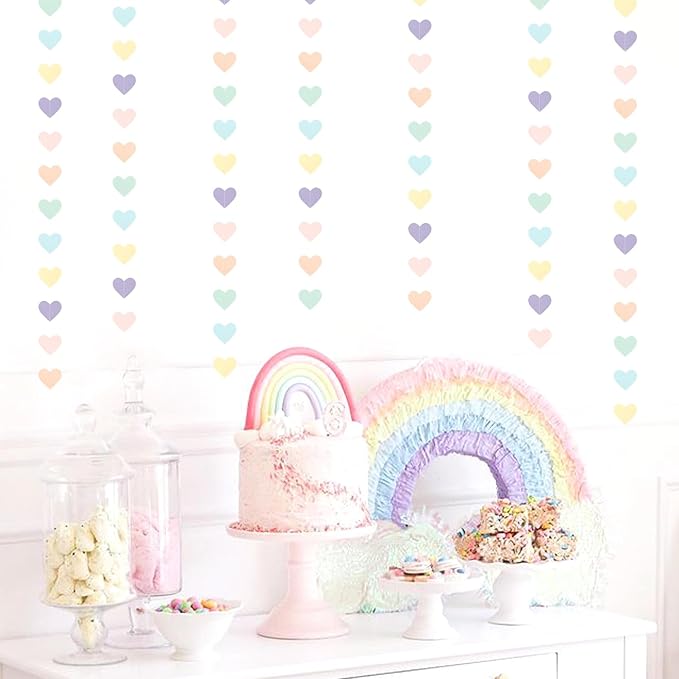 Pastel Rainbow Birthday Party-Decorations Streamers - 52FT Yellow Blue Mint Pink Purple Hanging Heart Garland Banner,Baby Bridal Shower Bachelorette Engagement Backdrop Decor Hugtmr