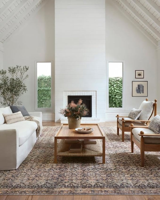 Loloi Amber Lewis Billie Collection, Ink & Salmon 7'-6" x 9'-6" Area Rug – Antique & Distressed Accent Rugs for Living Room, Bedroom, Entryway & Hallway, No Shed High Traffic Area Home Decor Rug