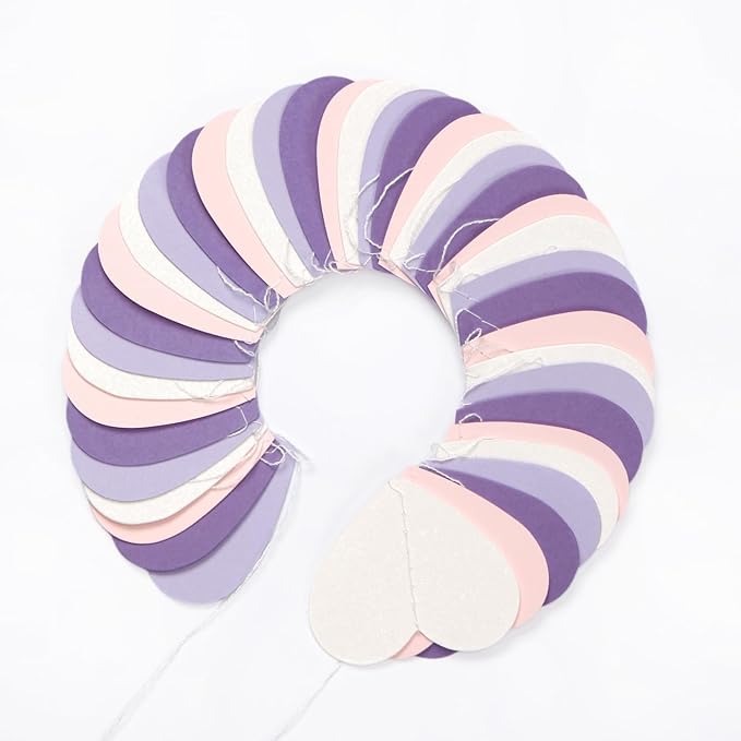 Purple-White Pink Birthday Party-Decorations Streamers - 52FT Hanging Heart Garland Banner,Baby Bridal Shower Engagement Wedding Anniversary Bachelorette Graduation Backdrop Decor Hugtmr