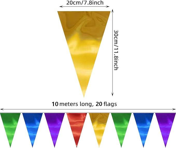 40M/130FT Colorful Triangle Pennant Banner Flag Metallic Fabric Bunting Garland for Christmas Graduation Birthday Wedding Engagement Bachelorette Holiday Halloween Celebration Hen Party Supplies
