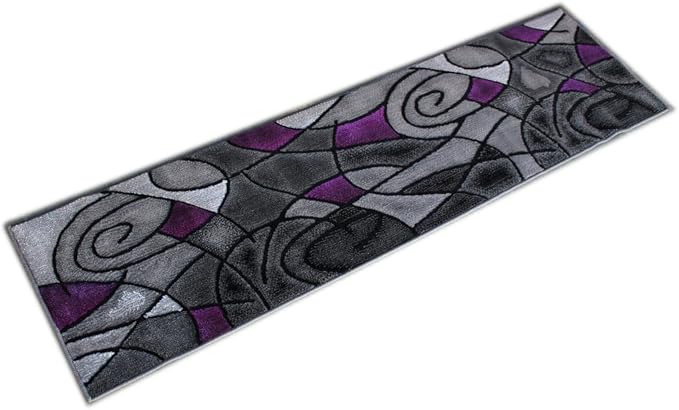 Masada Rugs, Modern Contemporary Abstract Runner Area Rug, (2 Feet X 7 Feet) Kitchen Mat, Hallway Rug, Purple Grey Black