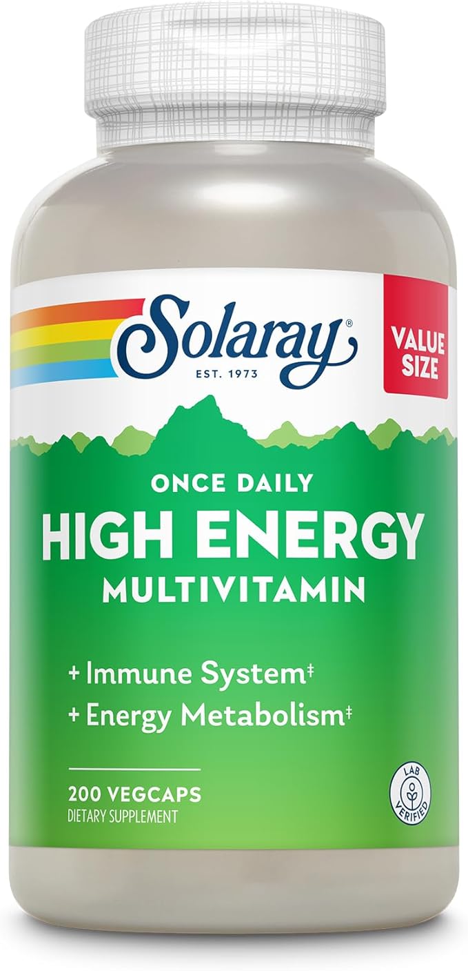 SOLARAY Once Daily High Energy Multivitamin for Women and Men - Energy Supplements - Immune Support w/Vitamin C, A, D and E, Vitamin B Complex, Trace Minerals, 60-Day Guarantee, 200 Serv, 200 VegCaps
