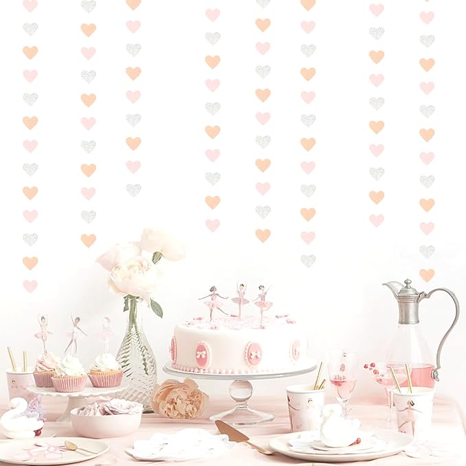 Pink-Silver Peach Birthday Party-Decorations Streamers - 52FT Hanging Heart Garland Banner,Baby Bridal Shower Engagement Anniversary Bachelorette Wedding Backdrop Decor Hugtmr