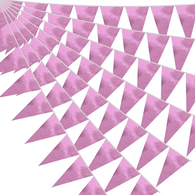 40M/130FT Pink Triangle Pennant Banner Flag Metallic Fabric Bunting Garland for Christmas Graduation Wedding Engagement Anniversary Bachelorette Birthday Bridal Shower Valentines Hen Party Supplies