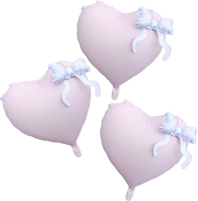 FBQ 3 PCS Bow Heart Shape Balloons 22 Inch Princess Girl Birthday Party Bow Themed Engagement Wedding Baby Shower Decoration