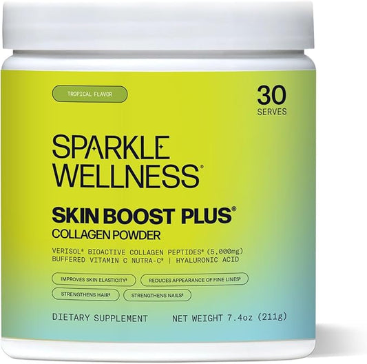 Sparkle Wellness Skin Boost Plus (Tropical) [30-Serves] | Collagen Powder Supplement with VERISOL Bioactive Hydrolyzed Collagen Peptides, Vitamin C & Hyaluronic Acid