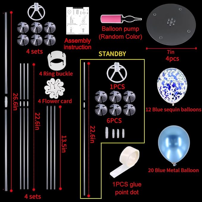 TONIFUL Blue Balloon Stand Centerpiece Table Decoration for Blue Party Decorations,Father's Day,Birthday Decorations,Men's Birthday,Balloon Arch Stand Class of 2025 Graduation (4 set)