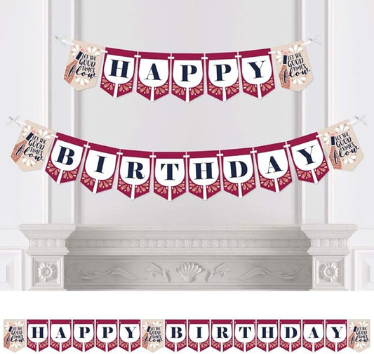 Big Dot of Happiness - But First, Wine - Wine Tasting Birthday Party Bunting Banner - Birthday Party Decorations - Happy Birthday