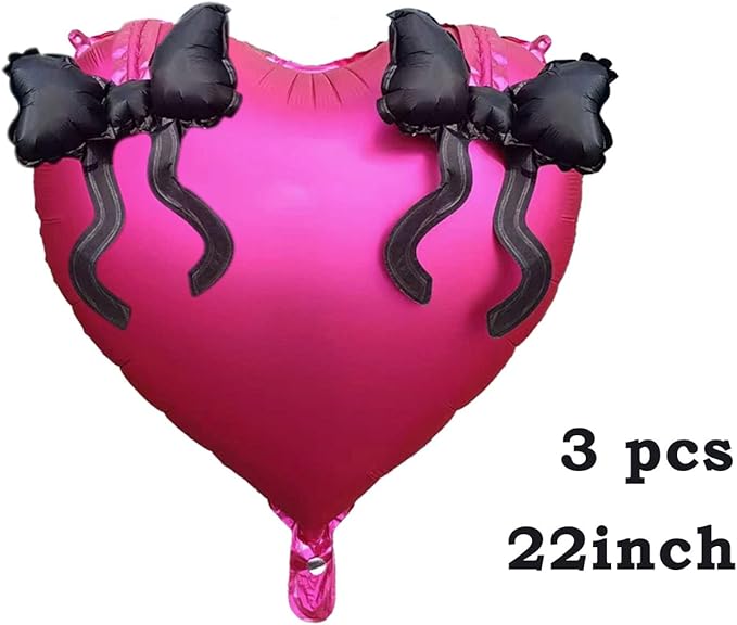 FBQ 3 Pcs Heart Bow Balloons Romantic Themed Valentines Wedding Princess Party Birthday Decorations