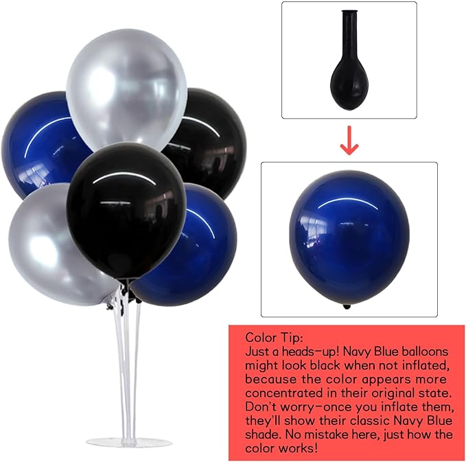 TONIFUL 4 Set Black and Blue Silver Balloon Centerpieces for Table,Balloon Stand Kit for Graduation Decorations 2025,Blue Party Decorations,Retirement,Birthday Decoration for men,Father's Day