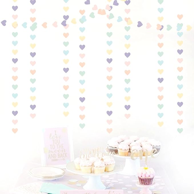 Pastel Rainbow Birthday Party-Decorations Streamers - 52FT Yellow Blue Mint Pink Purple Hanging Heart Garland Banner,Baby Bridal Shower Bachelorette Engagement Backdrop Decor Hugtmr