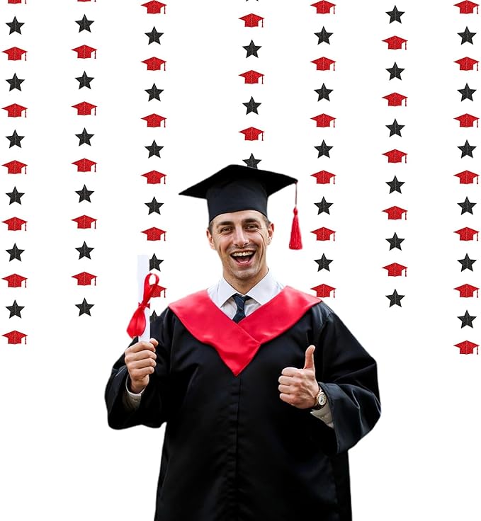 Red-Black Graduation-2026 Class Party-Decorations Garland - Congrats Grad Hat Star Banner Streamers,Senior High School Night College Congratulations Decor Supplies Ouruola