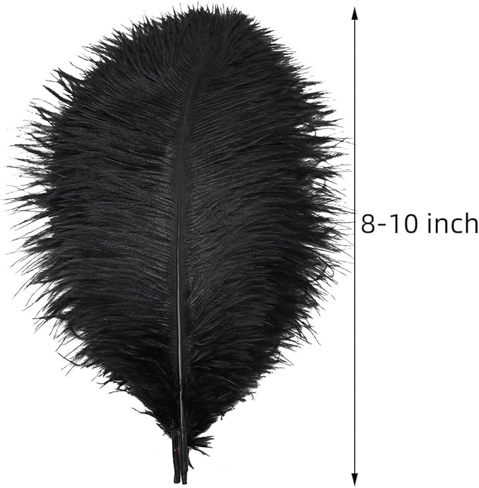 Ballinger Black Ostrich Feathers Bulk - 24Pcs 8-10inch Feathers for Crafts,Gatsby and Halloween Party Centerpieces