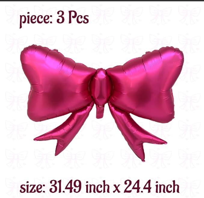 FBQ 3 Pcs Matte Rose Red Bow Balloon Bow Theme Party Baby Shower Birthday Party Girls Kids Foil Balloon Decoration Supplies
