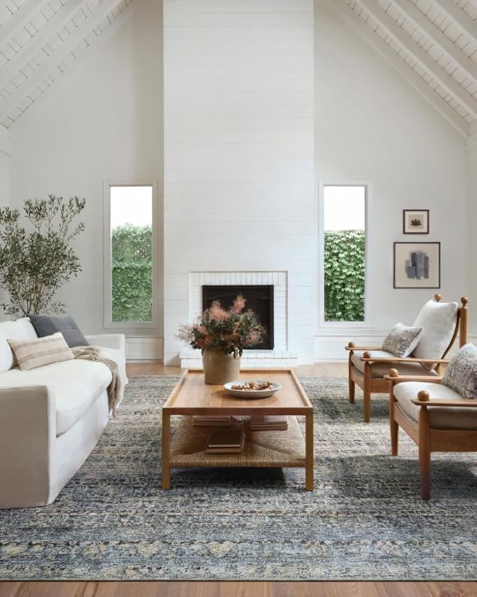 Loloi Amber Lewis Billie Collection, Denim & Blush 2'-6" x 7'-6" Area Rug – Antique & Distressed Accent Rugs for Living Room, Bedroom, Entryway & Hallway, No Shed High Traffic Area Home Decor Rug