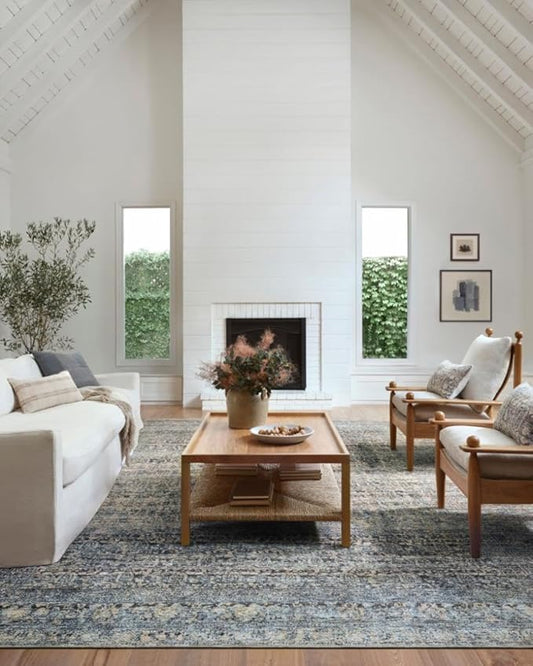 Loloi Amber Lewis Billie Collection, Denim & Blush 6'-0" x 9'-0" Area Rug – Antique & Distressed Accent Rugs for Living Room, Bedroom, Entryway & Hallway, No Shed High Traffic Area Home Decor Rug