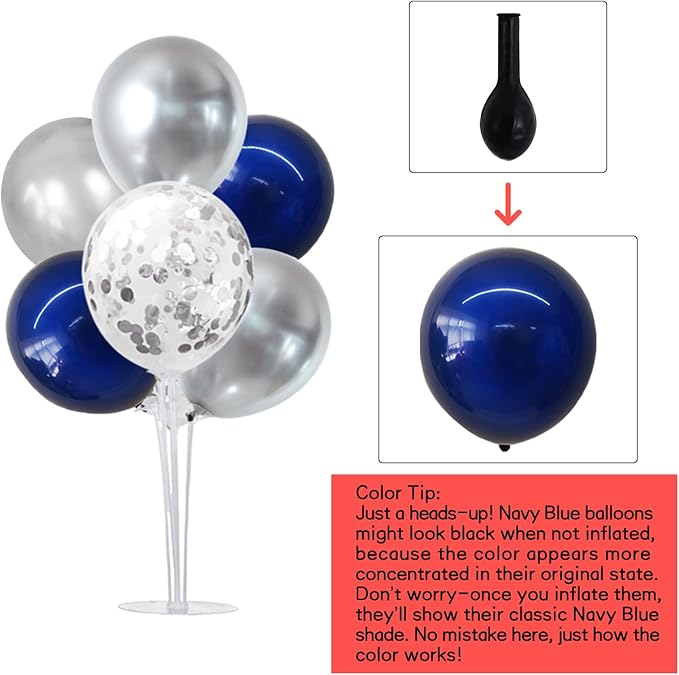 TONIFUL 4 Set Navy Blue Silver Balloon Centerpieces for Table,Balloon Stand Kit for Graduation Decoration 2026,Retirement Party Decorations,Men’s Birthday Decorations,Father's Day