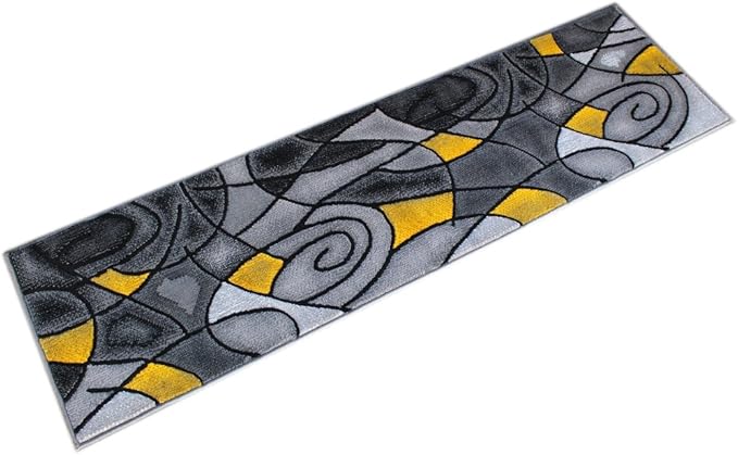 Masada Rugs, Modern Contemporary Runner Area Rug, Yellow Grey Black (2 Feet X 7 Feet)